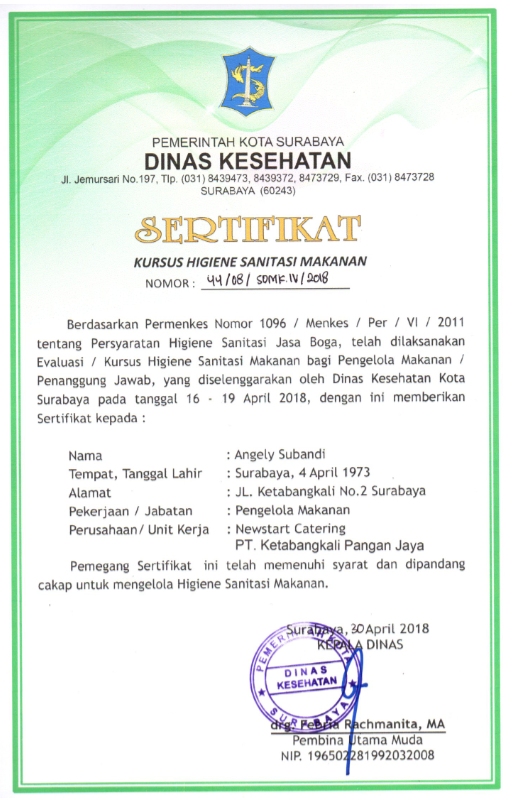 Sertifikat Pengelola Makanan